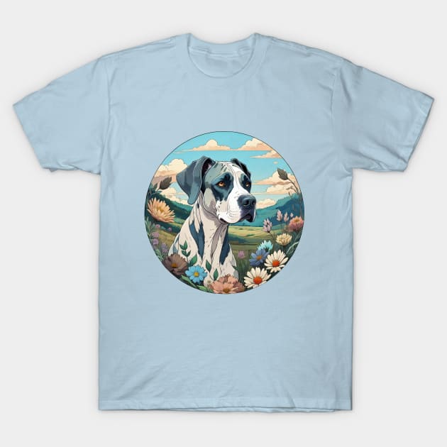 Harlequin Great Dane Landscape T-Shirt by Pet And Petal